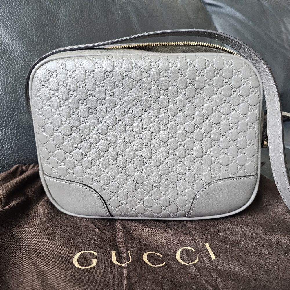 AUTHENTIC Gucci GG Guccissima 'Bree' Crossbody Mini Gray Leather